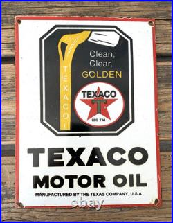 Vintage Texaco Motor Oil Golden Oil Porcelain Service Pump Station Gasoline Sign