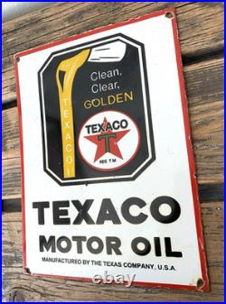 Vintage Texaco Motor Oil Golden Oil Porcelain Service Pump Station Gasoline Sign