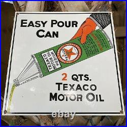 Vintage Texaco Motor Oil Porcelain Metal Sign Gas Station Pump Plate Easy Pour