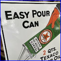 Vintage Texaco Motor Oil Porcelain Metal Sign Gas Station Pump Plate Easy Pour
