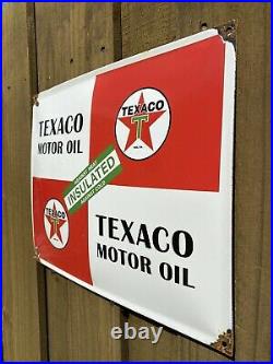 Vintage Texaco Motor Oil Porcelain Sign Curved Us Texas Lube Gas Pump Petroliana
