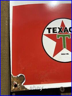 Vintage Texaco Motor Oil Porcelain Sign Curved Us Texas Lube Gas Pump Petroliana