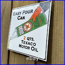 Vintage Texaco Motor Oil Porcelain Sign Gas Station Pump Plate Easy Pour Can