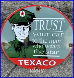 Vintage Texaco Motor Oil Porcelain Sign Texas Gasoline Gas Station Pump Plate