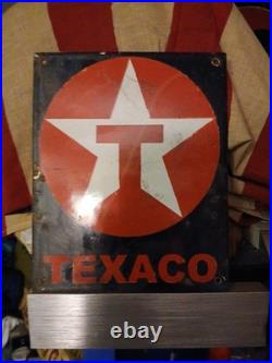 Vintage Texaco Motor Oil Porcelain Sign Texas Gasoline Gas Station Pump Plate