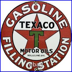 Vintage Texaco Motor Oil Porcelain Sign Texas Gasoline Gas Station Pump Plate