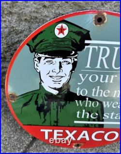 Vintage Texaco Motor Oil Porcelain Sign Texas Gasoline Gas Station Pump Plate
