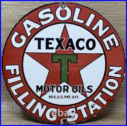 Vintage Texaco Motor Oil Porcelain Sign Texas Gasoline Gas Station Pump Plate