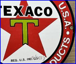 Vintage Texaco Motor Oil Porcelain Sign Texas Gasoline Gas Station Pump Plate