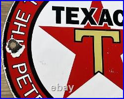 Vintage Texaco Motor Oil Porcelain Sign Texas Gasoline Gas Station Pump Plate