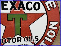 Vintage Texaco Motor Oil Porcelain Sign Texas Gasoline Gas Station Pump Plate