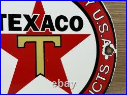 Vintage Texaco Motor Oil Porcelain Sign Texas Gasoline Gas Station Pump Plate