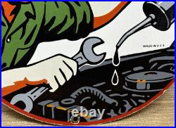 Vintage Texaco Motor Oil Porcelain Sign Texas Gasoline Gas Station Pump Plate