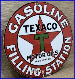 Vintage Texaco Motor Oil Porcelain Sign Texas Gasoline Gas Station Pump Plate
