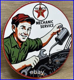Vintage Texaco Motor Oil Porcelain Sign Texas Gasoline Gas Station Pump Plate