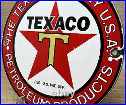 Vintage Texaco Motor Oil Porcelain Sign Texas Gasoline Gas Station Pump Plate