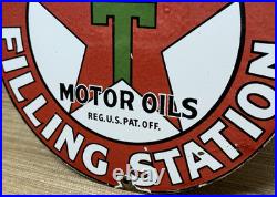 Vintage Texaco Motor Oil Porcelain Sign Texas Gasoline Gas Station Pump Plate