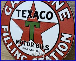 Vintage Texaco Motor Oil Porcelain Sign Texas Gasoline Gas Station Pump Plate