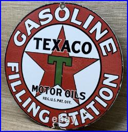 Vintage Texaco Motor Oil Porcelain Sign Texas Gasoline Gas Station Pump Plate