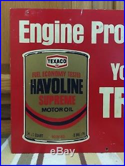 Vintage Texaco Motor Oil Sign Havoline Quart Can Double Sided Gas Pump Garage