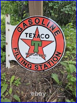 Vintage Texaco Motor Oils Double-sided Flange Porcelain Gas Station Sign Vintage Texaco Motor Oils Double-sided Flange Porcelain Gas Station Sign
