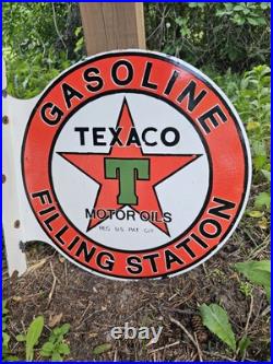 Vintage Texaco Motor Oils Double-sided Flange Porcelain Gas Station Sign Vintage Texaco Motor Oils Double-sided Flange Porcelain Gas Station Sign