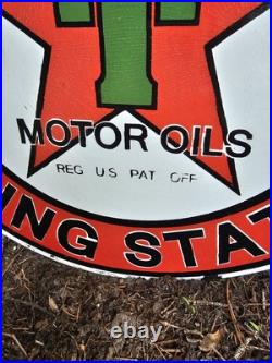 Vintage Texaco Motor Oils Double-sided Flange Porcelain Gas Station Sign Vintage Texaco Motor Oils Double-sided Flange Porcelain Gas Station Sign