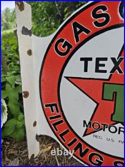 Vintage Texaco Motor Oils Double-sided Flange Porcelain Gas Station Sign Vintage Texaco Motor Oils Double-sided Flange Porcelain Gas Station Sign