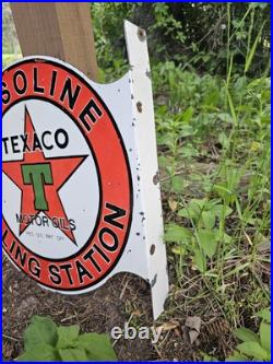Vintage Texaco Motor Oils Double-sided Flange Porcelain Gas Station Sign Vintage Texaco Motor Oils Double-sided Flange Porcelain Gas Station Sign