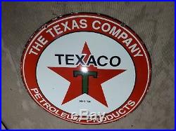 Vintage Texaco Petroleum Products Porcelain Gas Pump Sign 36 Round