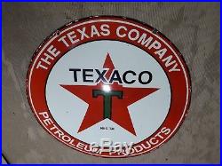 Vintage Texaco Petroleum Products Porcelain Gas Pump Sign 36 Round