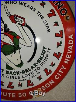 Vintage Texaco Pin Up Casino Porcelain Sign 1959 Gas Station Pump Plate Gas Oil