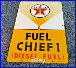 Vintage Texaco Porcelain 1962 Motor Oil Gas Fuel Chief Service Station Pump Sign