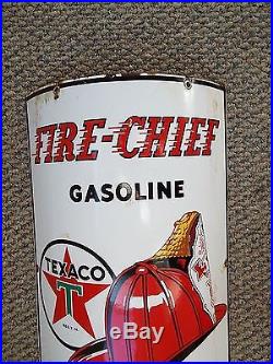 Vintage Texaco Porcelain Gas Pump Sign Circular 1940 Pre WW2 Fire Chief Star