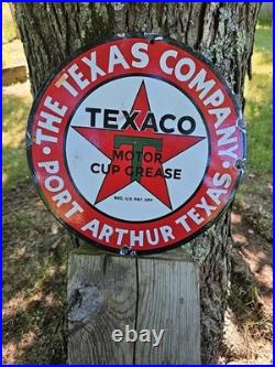 Vintage Texaco Porcelain Gas Station Sign, Port Arthur Texas, Motor Cup Grease