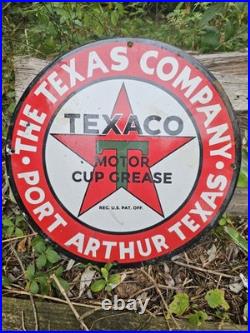 Vintage Texaco Porcelain Gas Station Sign, Port Arthur Texas, Motor Cup Grease