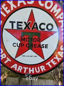 Vintage Texaco Porcelain Gas Station Sign, Port Arthur Texas, Motor Cup Grease