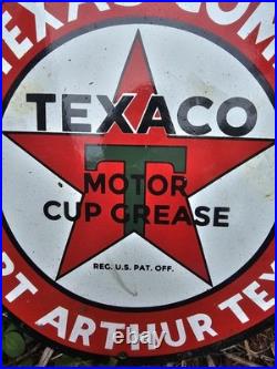 Vintage Texaco Porcelain Gas Station Sign, Port Arthur Texas, Motor Cup Grease