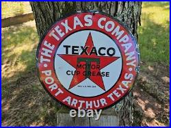 Vintage Texaco Porcelain Gas Station Sign, Port Arthur Texas, Motor Cup Grease