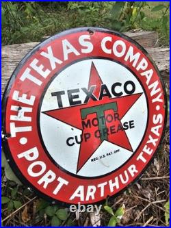 Vintage Texaco Porcelain Gas Station Sign, Port Arthur Texas, Motor Cup Grease