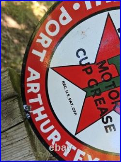 Vintage Texaco Porcelain Gas Station Sign, Port Arthur Texas, Motor Cup Grease