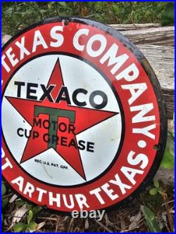 Vintage Texaco Porcelain Gas Station Sign, Port Arthur Texas, Motor Cup Grease