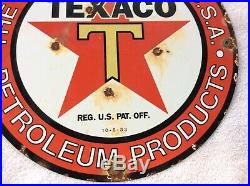 Vintage Texaco Porcelain Gas and Oil Pump Plate 10-6-33