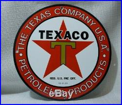 Vintage Texaco Porcelain Gasoline Oil Sign Gas Station Pump Red Star Rare Ad
