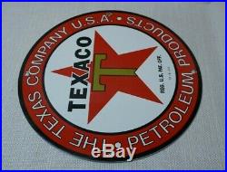 Vintage Texaco Porcelain Gasoline Oil Sign Gas Station Pump Red Star Rare Ad