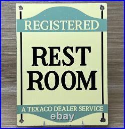Vintage Texaco Porcelain Rest Room Sign Texas Gasoline Gas Station Pump Plate