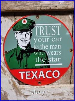 Vintage Texaco Porcelain Sign 1962 Old Filling Station Oil Gas Pump Plate Man 12