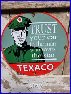 Vintage Texaco Porcelain Sign 1962 Old Filling Station Oil Gas Pump Plate Man 12