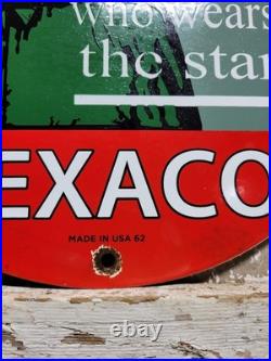 Vintage Texaco Porcelain Sign 1962 Old Filling Station Oil Gas Pump Plate Man 12