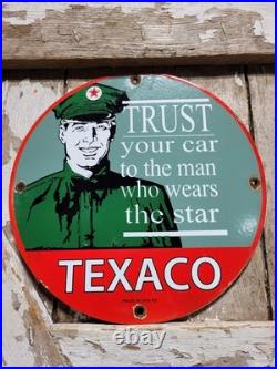 Vintage Texaco Porcelain Sign 1962 Old Filling Station Oil Gas Pump Plate Man 12